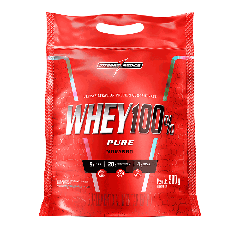 Whey Protein Concentrado Pouch - Morango - 900g Integralmedica
