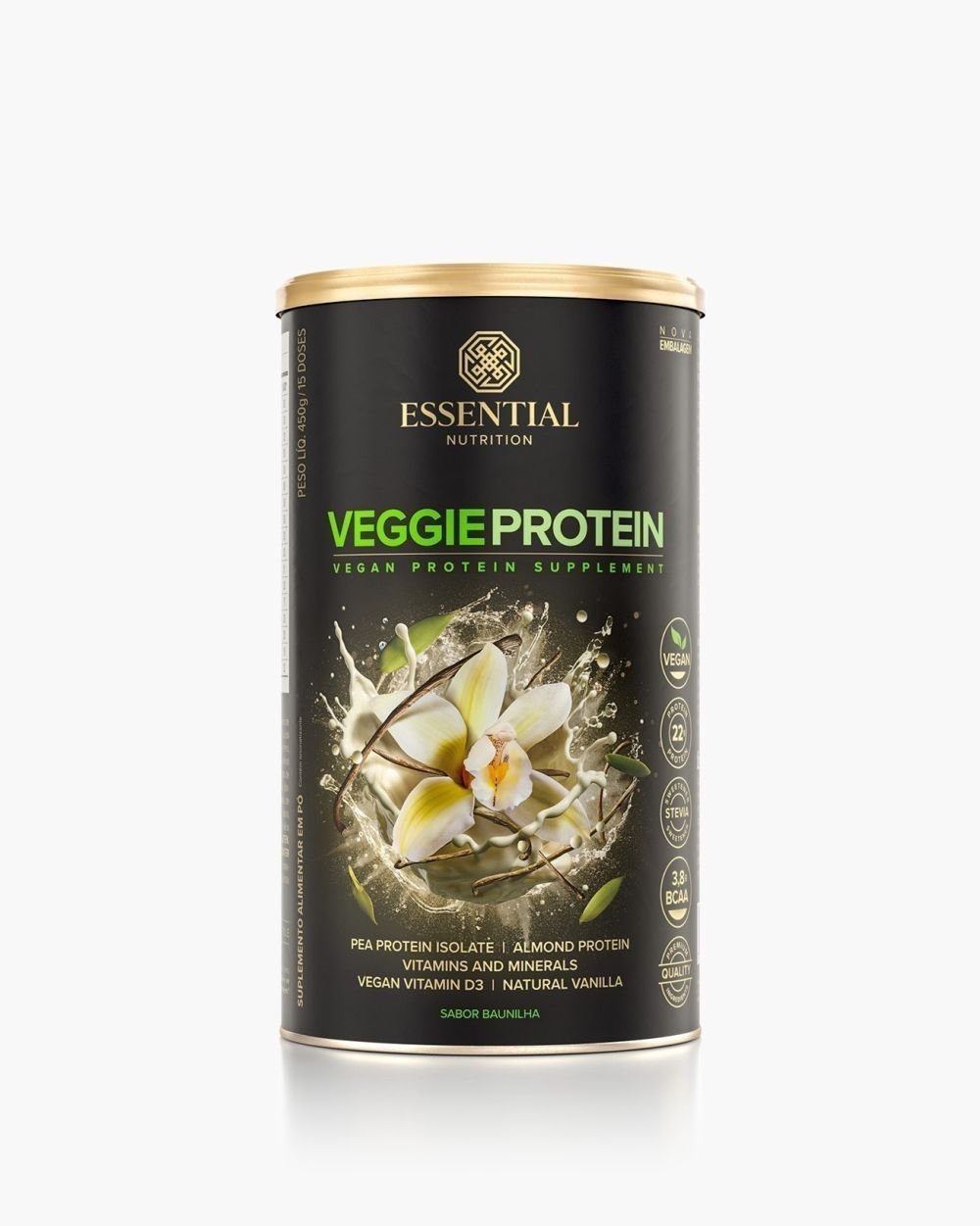 Veggie Protein Vanilla- 450g Essential Nutrition - Whey Protein Ervilha e Amêndoa