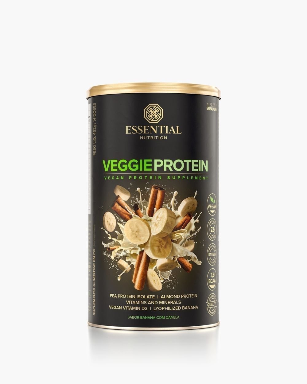 Veggie Protein Banana com Canela- 450g Essential Nutrition - Whey Protein Ervilha e Amêndoa