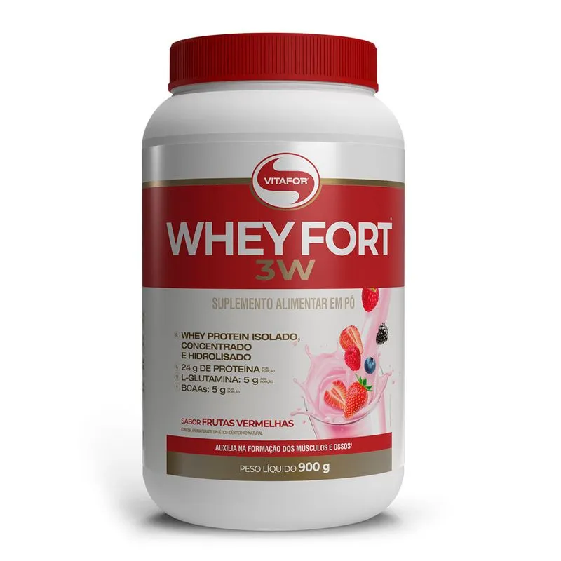 Whey Fort - Whey Protein 3W - Frutas Vermelhas - 900g Vitafor