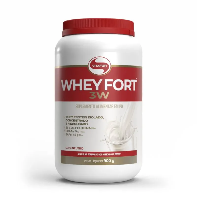 Whey Fort - Whey Protein 3W - Neutro - 900g Vitafor