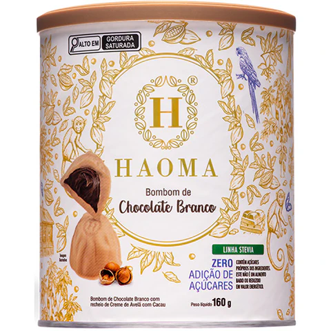 Bombom Chocolate Branco Lata- 160g Haoma – Linha Stevia