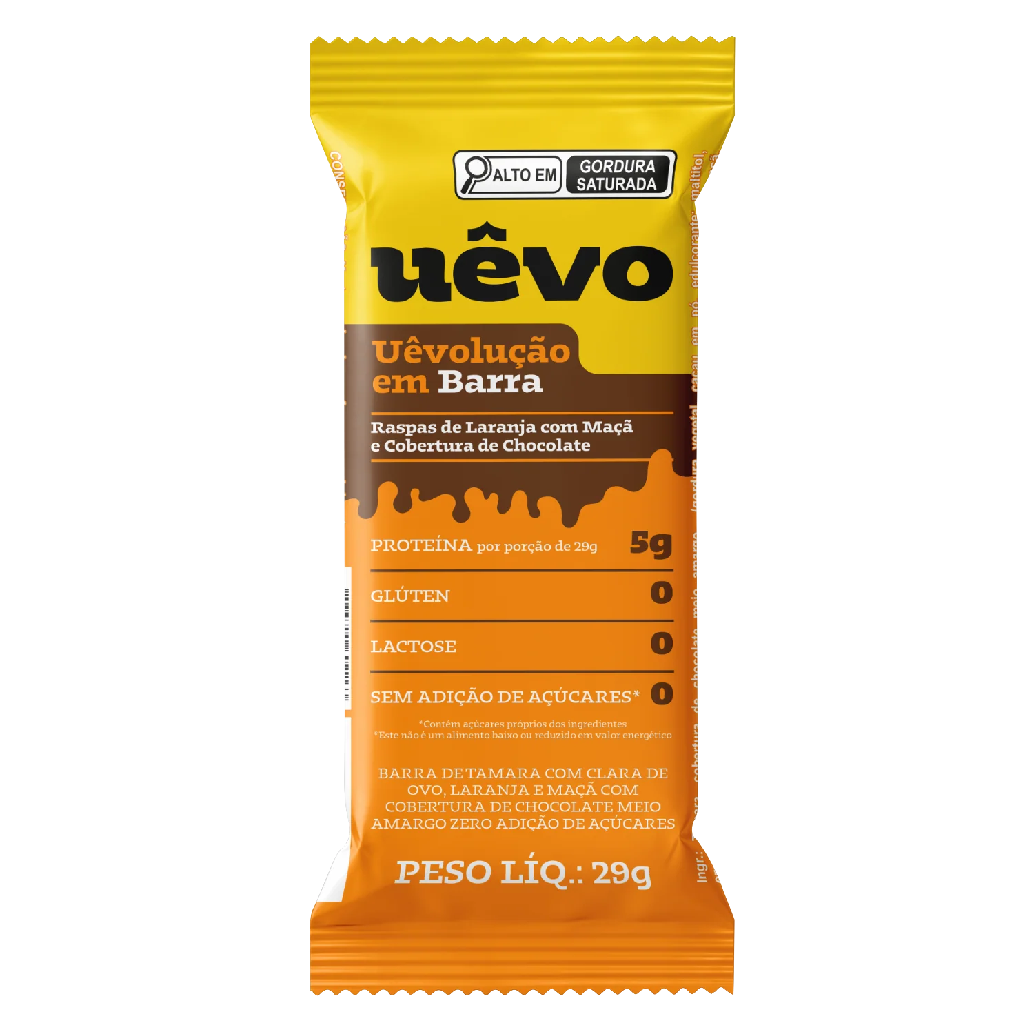 Uêvolução em Barra - Raspas de Laranja com Maçã com Cobertura de Chocolate - 29g Uêvo